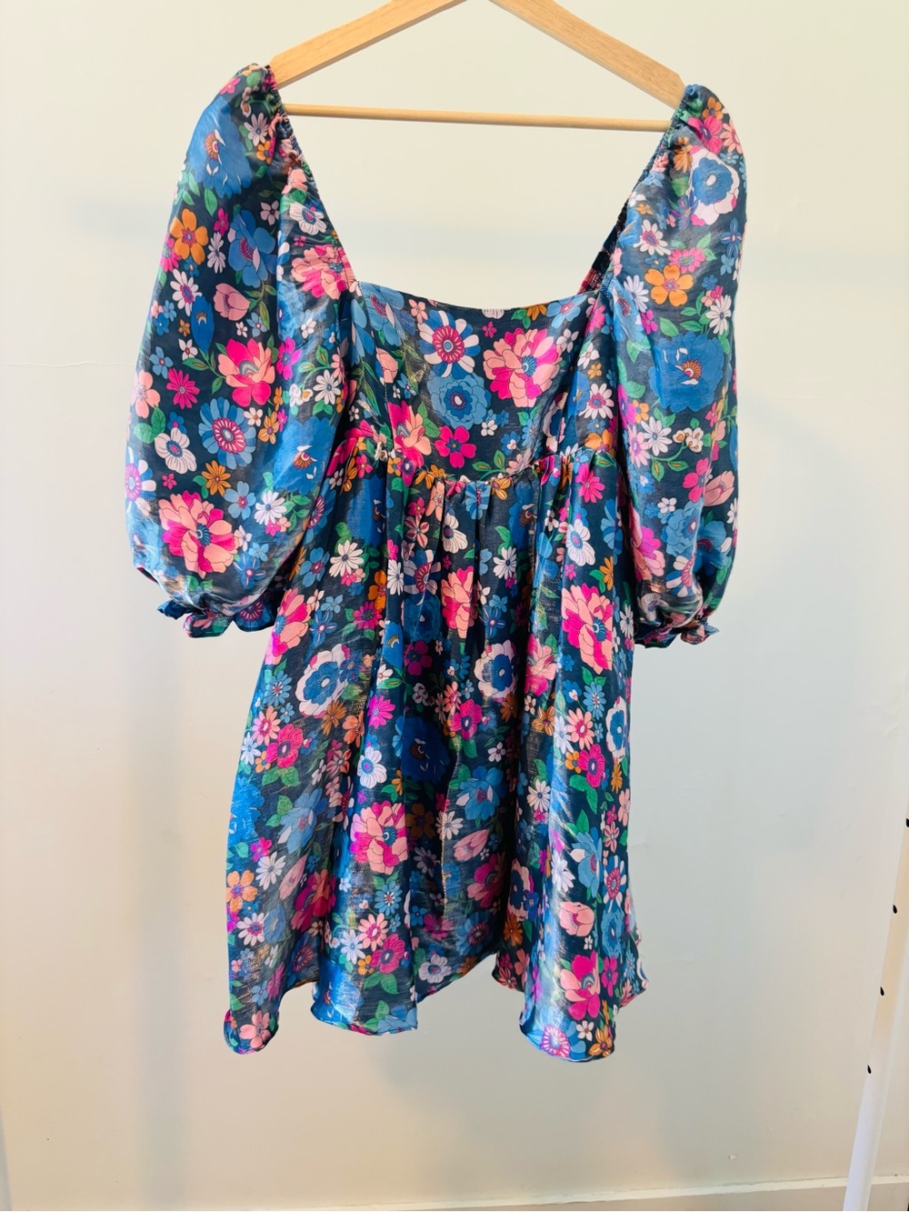 Storia Blue Floral Babydoll Dress, Size S